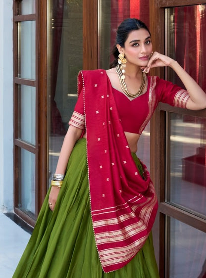 Mehendi color chanderi lehenga choli for women online
