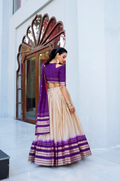 Purple color chanderi lehenga choli with dupatta images