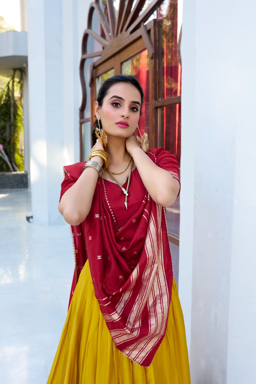 Presenting Yellow Color Zari Weaving Chanderi Party Lehenga Choli