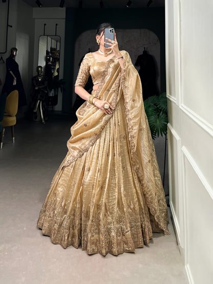 Off white color gold crush lehenga choli for women