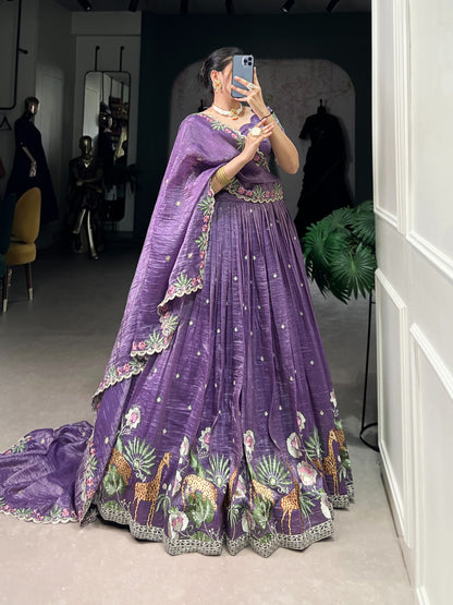 Lavender color gold crush lehenga choli for women