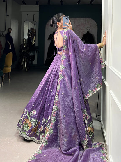 Lavender color gold crush lehenga choli with dupatta