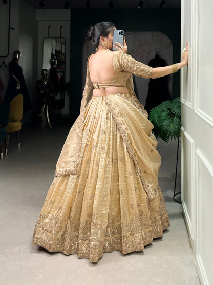 Off white color gold crush lehenga choli with blouse price