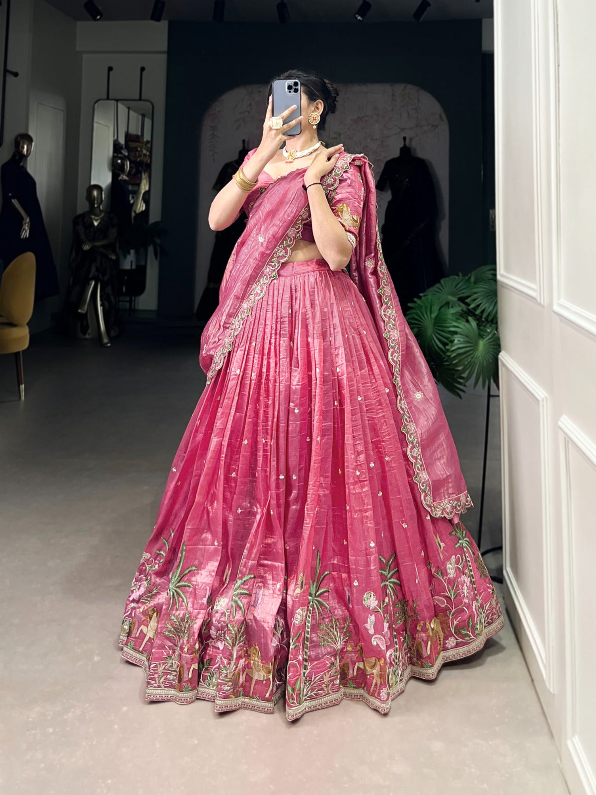 Pink color gold crush lehenga choli for women online