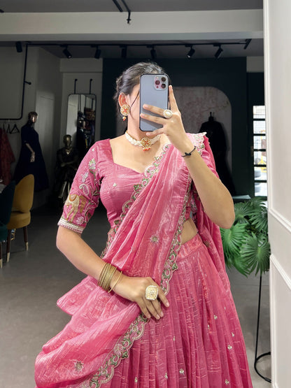 Pink color gold crush lehenga choli with dupatta price 