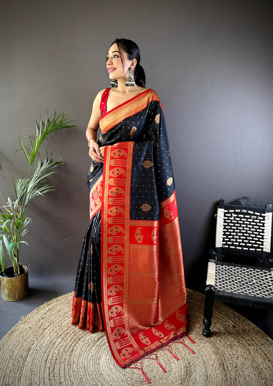 Black color banarasi silk saree for women