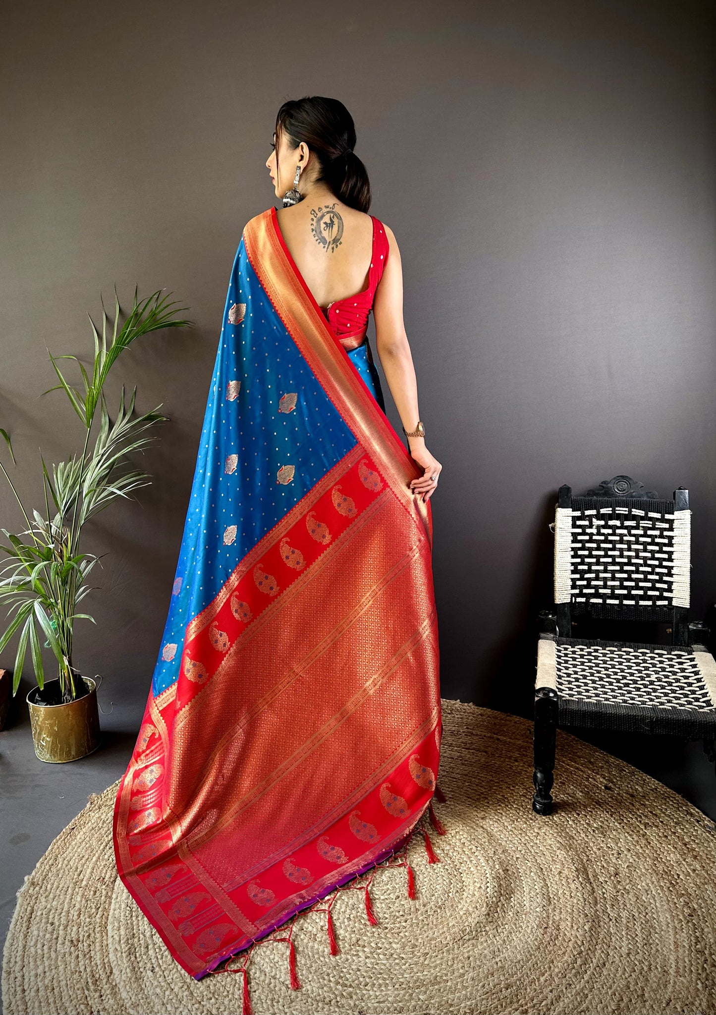 Teal blue color banarasi silk saree with blouse price