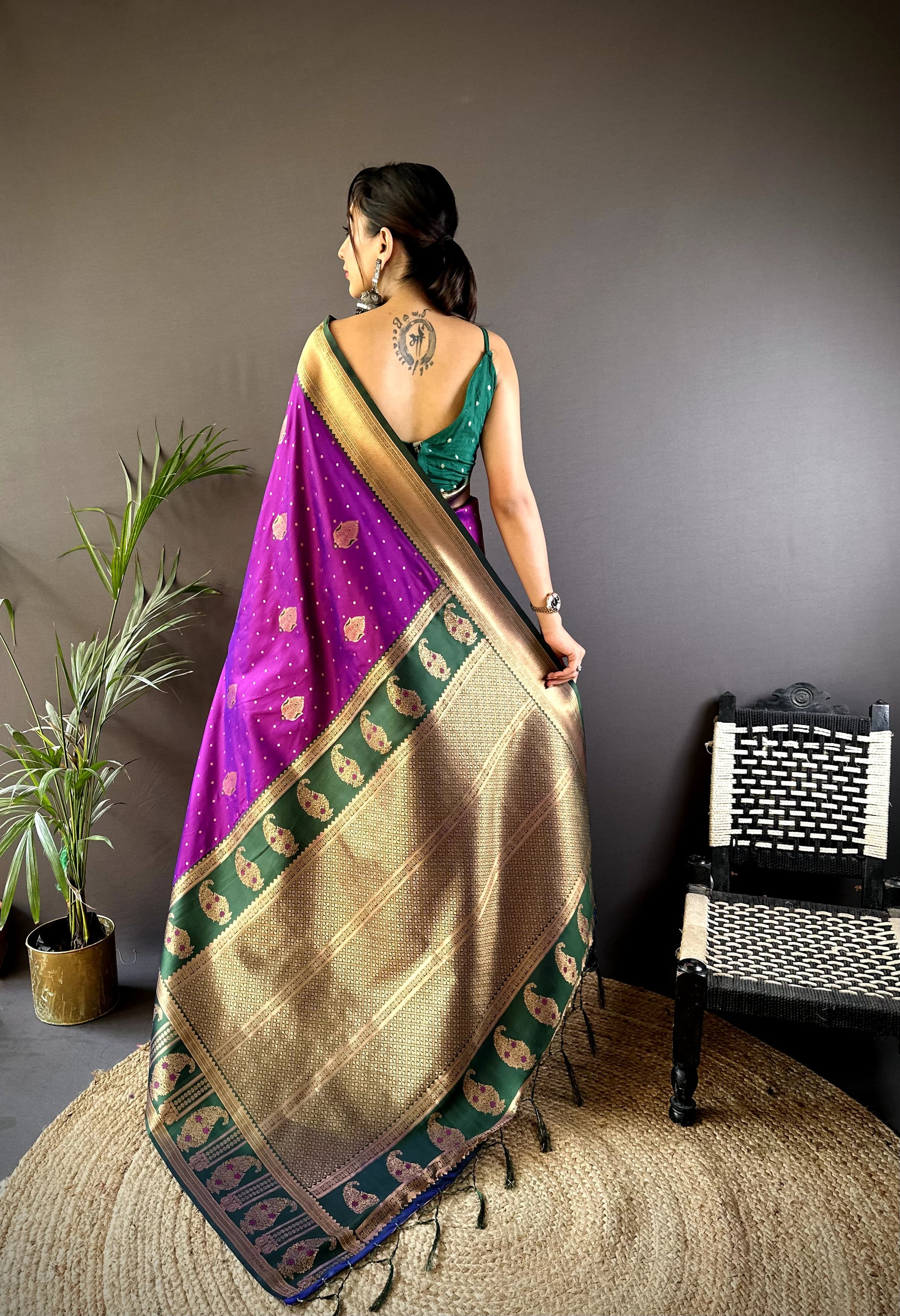 Purple color banarasi silk saree with blouse online