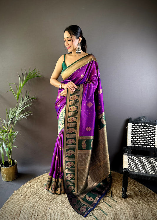 Purple color banarasi silk saree for women