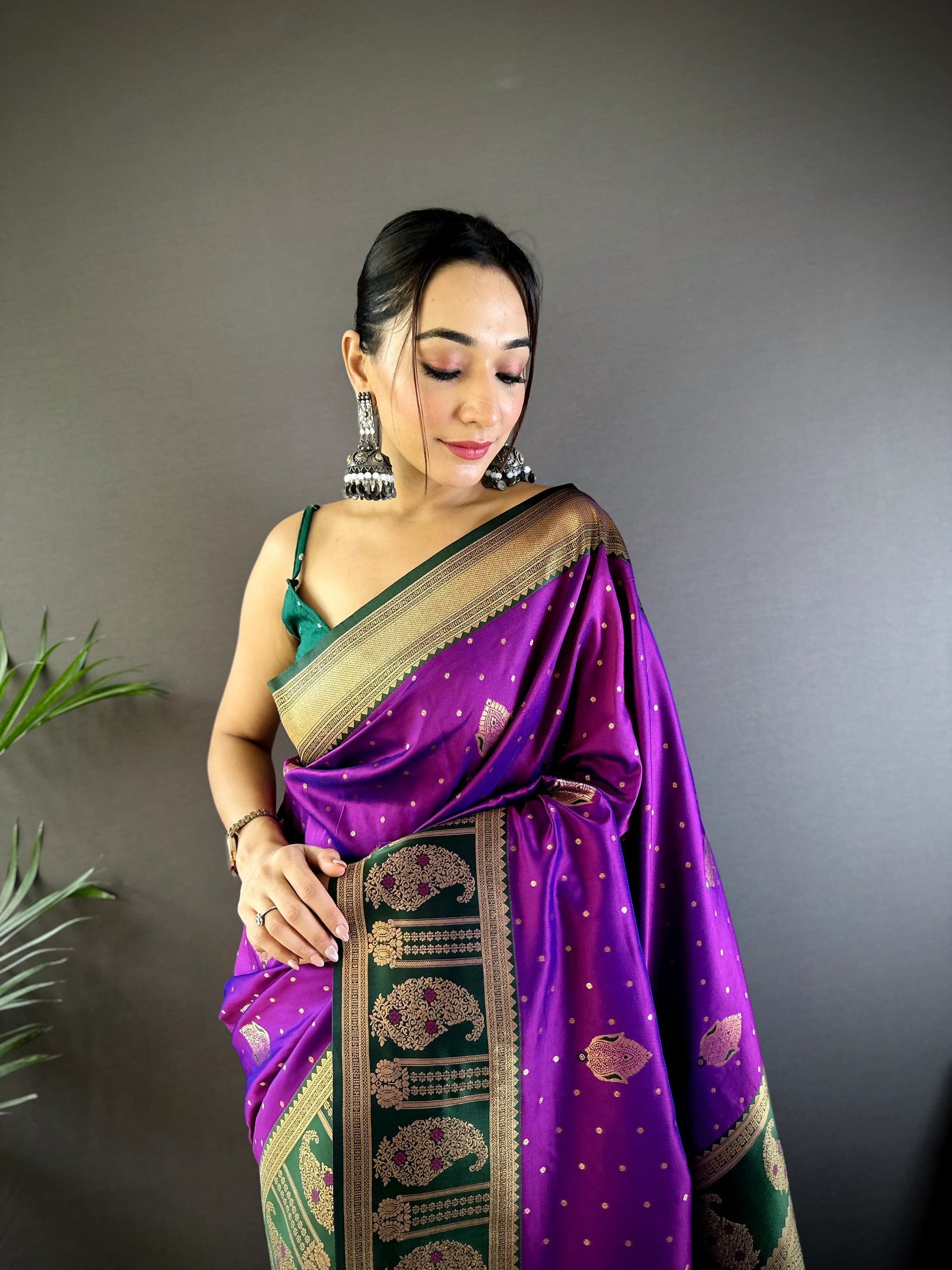 Purple color banarasi silk saree with blouse online shopping