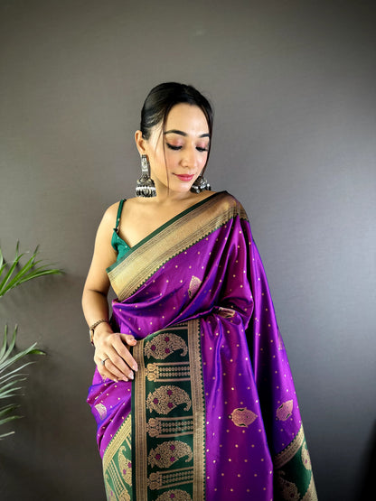 Purple color banarasi silk saree with blouse online shopping
