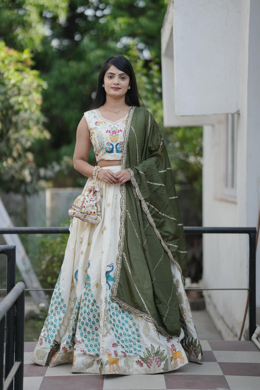 Mehendi color cotton lehenga choli for women