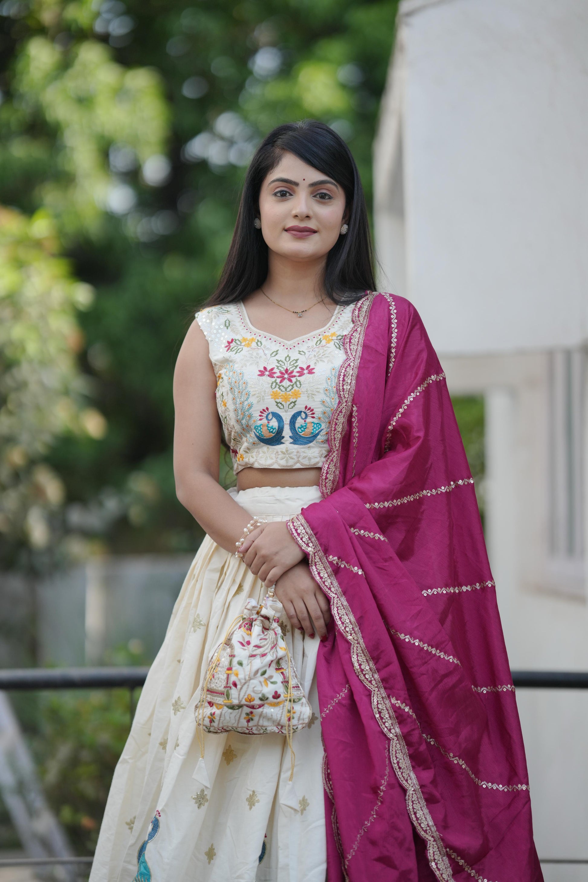 Rani pink color cotton lehenga choli for wedding
