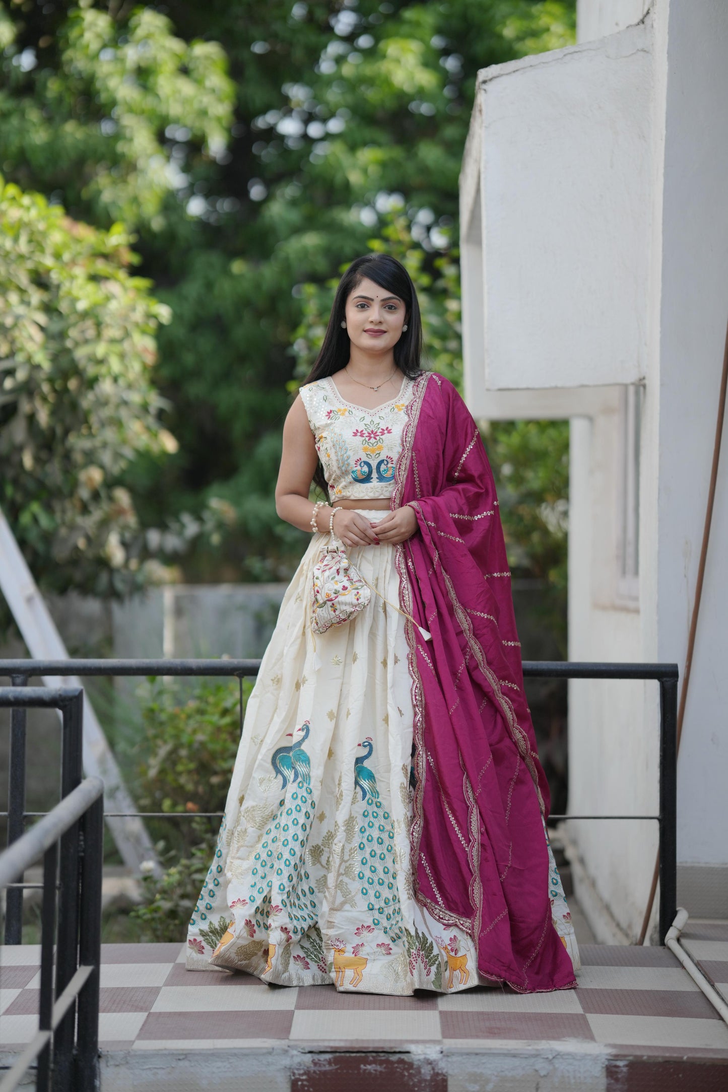Rani pink color cotton lehenga choli for women online
