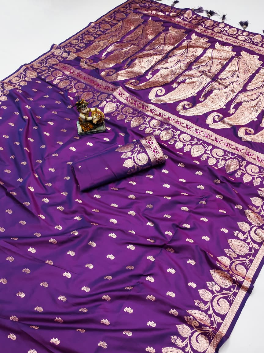 Purple color banarasi silk saree for women
