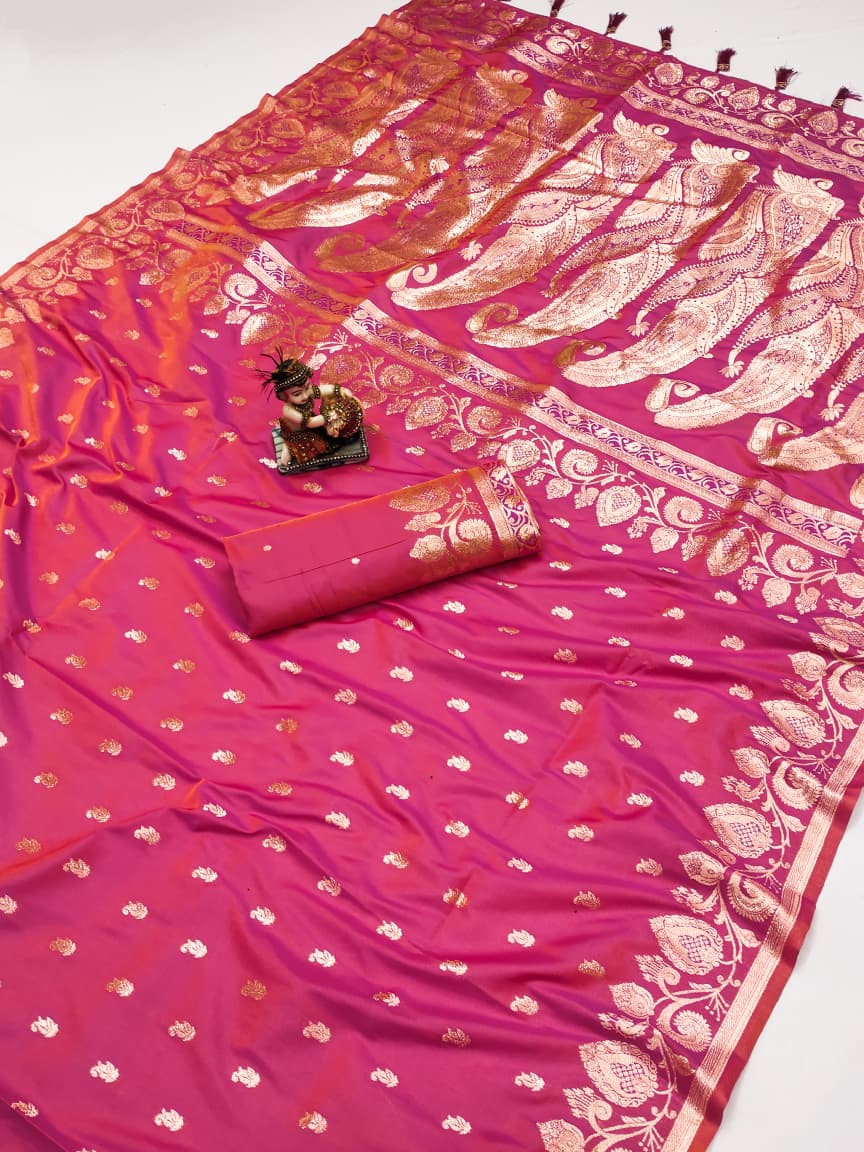 Purple color banarasi silk saree for wedding