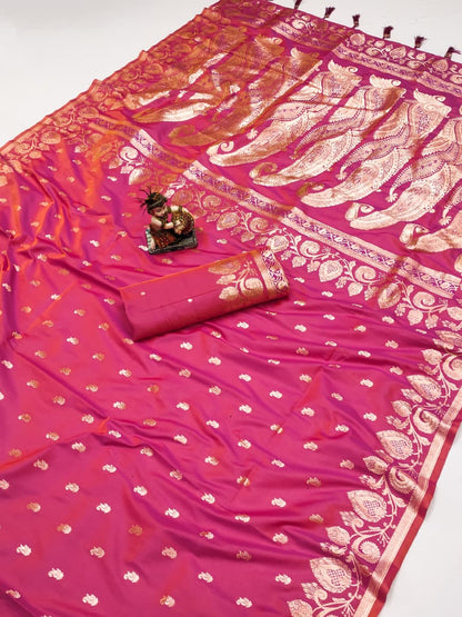 Purple color banarasi silk saree for wedding