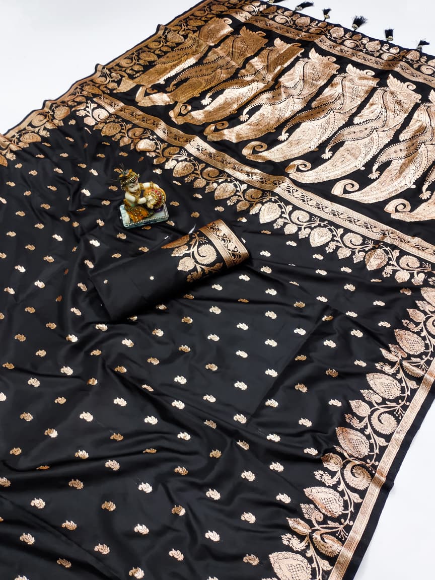 Black color banarasi silk saree for women images