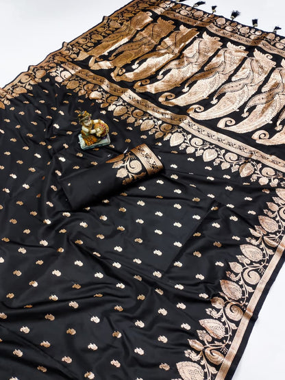 Black color banarasi silk saree for women images