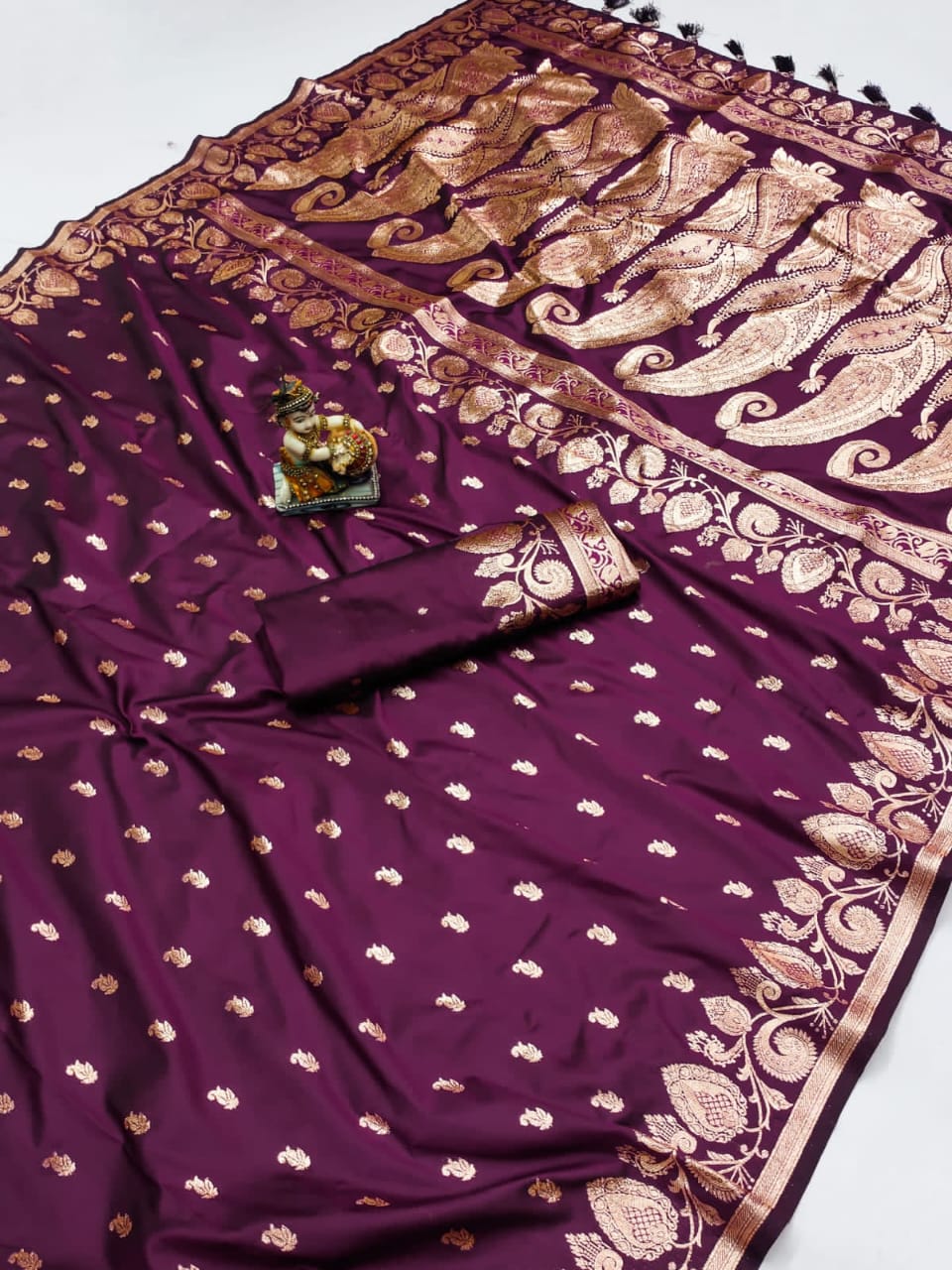 Wine color banarasi silk saree with blouse online shopping
