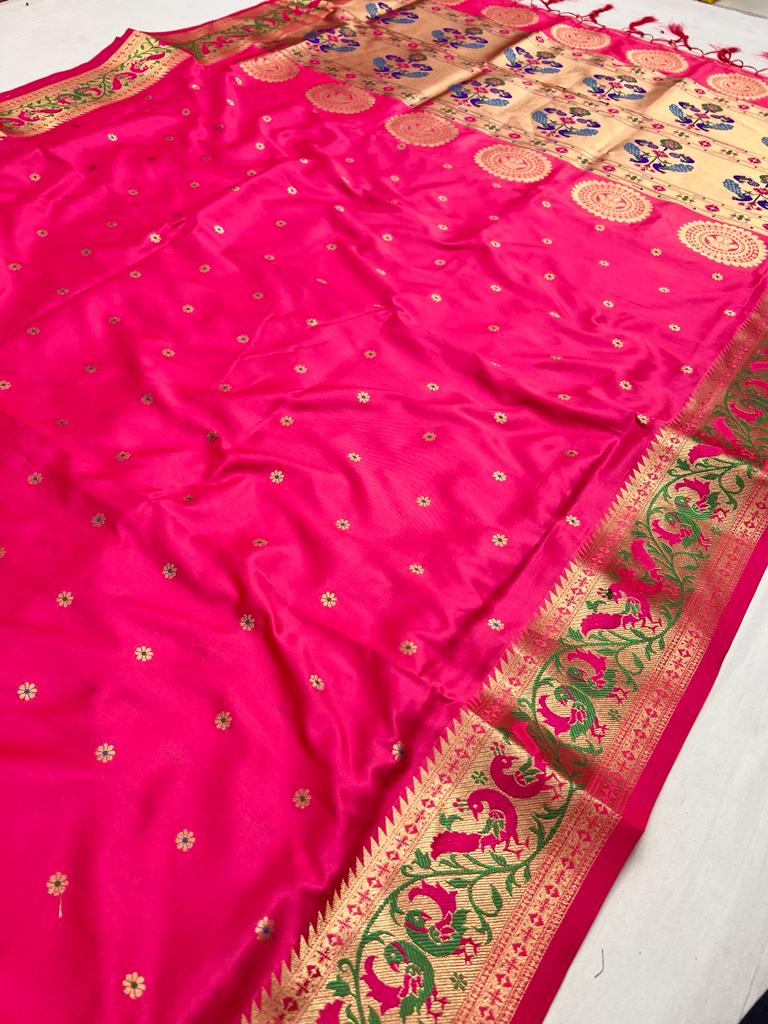 Pink color banarasi silk saree for wedding