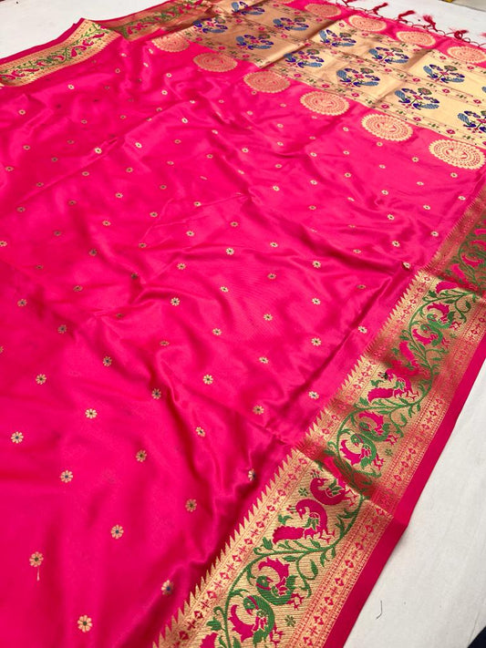 Pink color banarasi silk saree for wedding