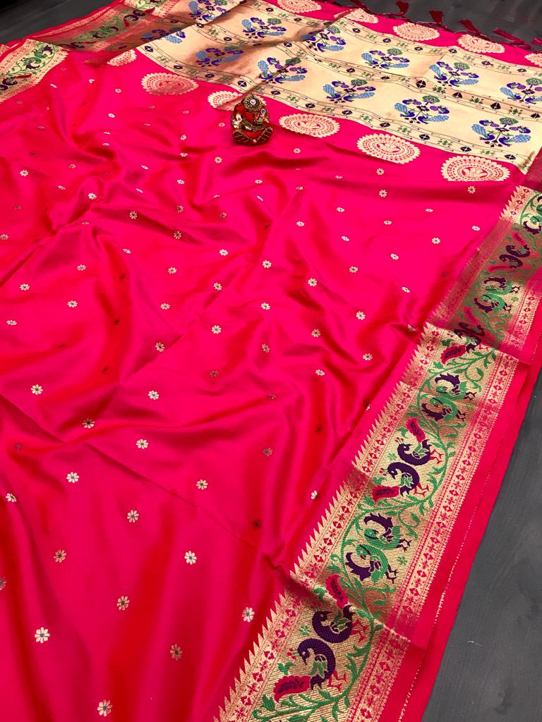 Dark Pink color banarasi silk saree with blouse