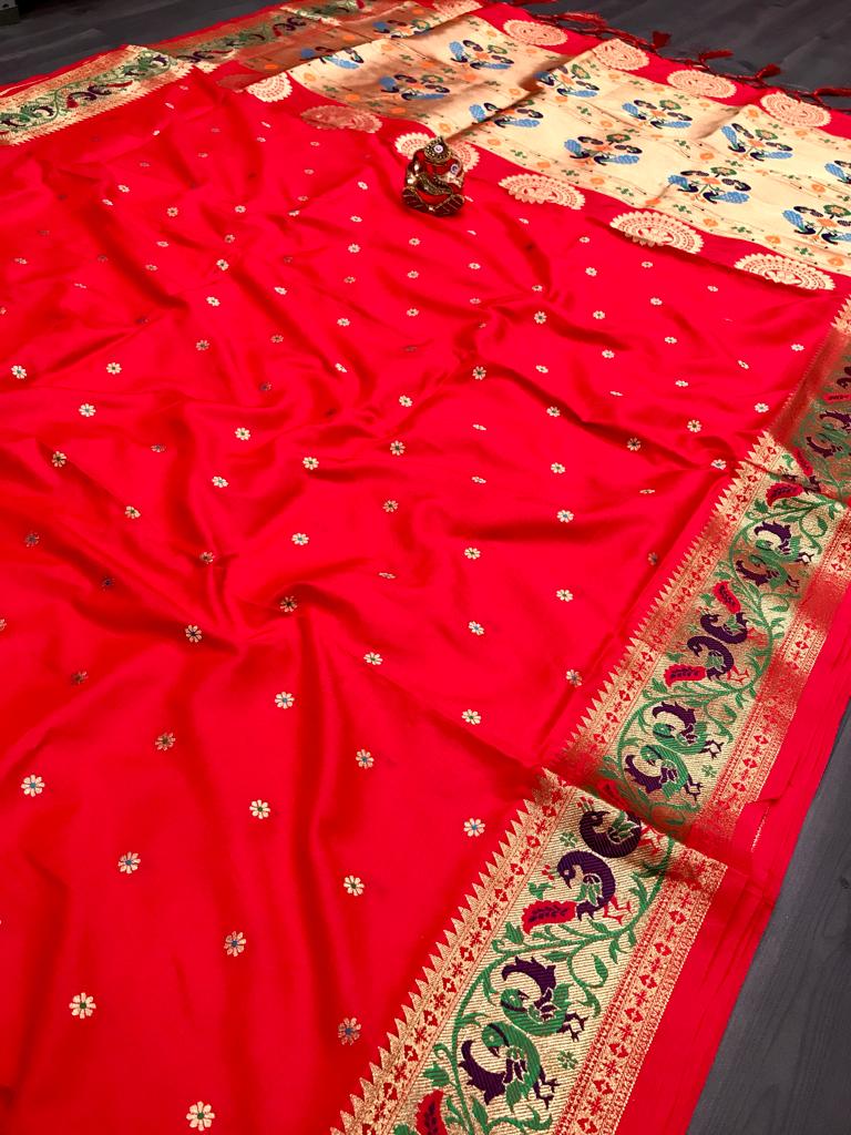 Red color banarasi silk saree for wedding price