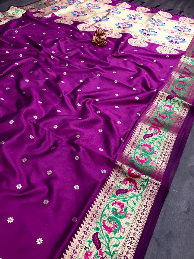 Purple color banarasi silk saree for women online