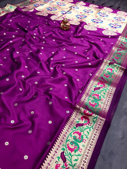 Purple color banarasi silk saree for women online