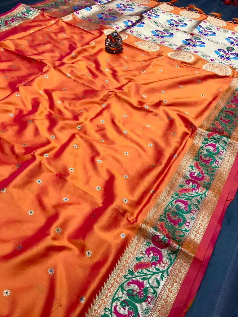 Orange color banarasi silk saree online shopping