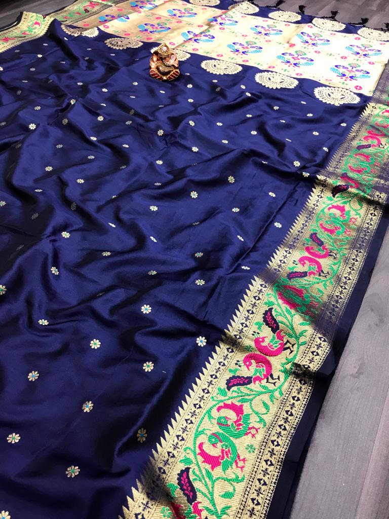 Navy blue color banarasi silk saree for women