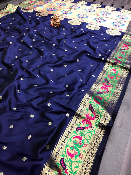 Navy blue color banarasi silk saree for women