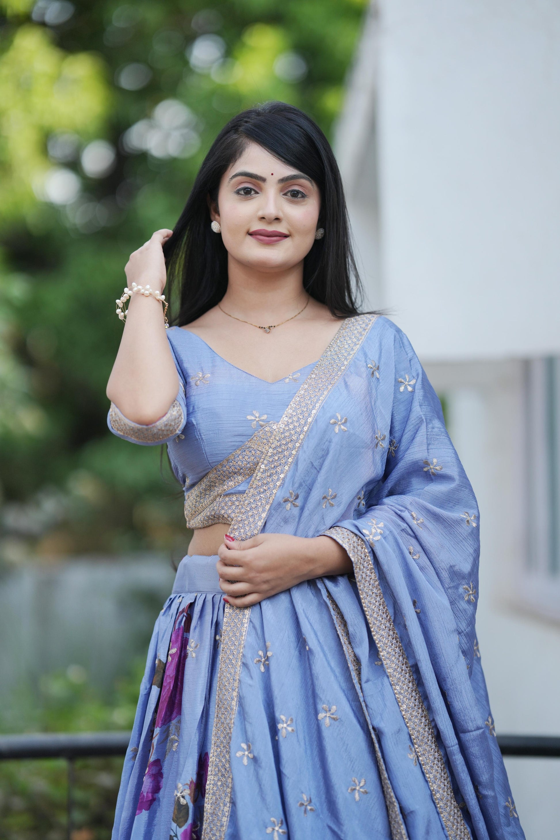 Firozi color chinon lehenga choli with dupatta price