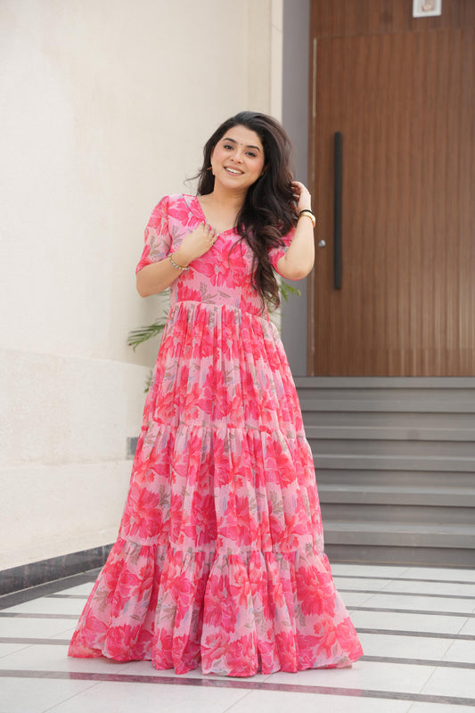 Peach color georgette gown for women