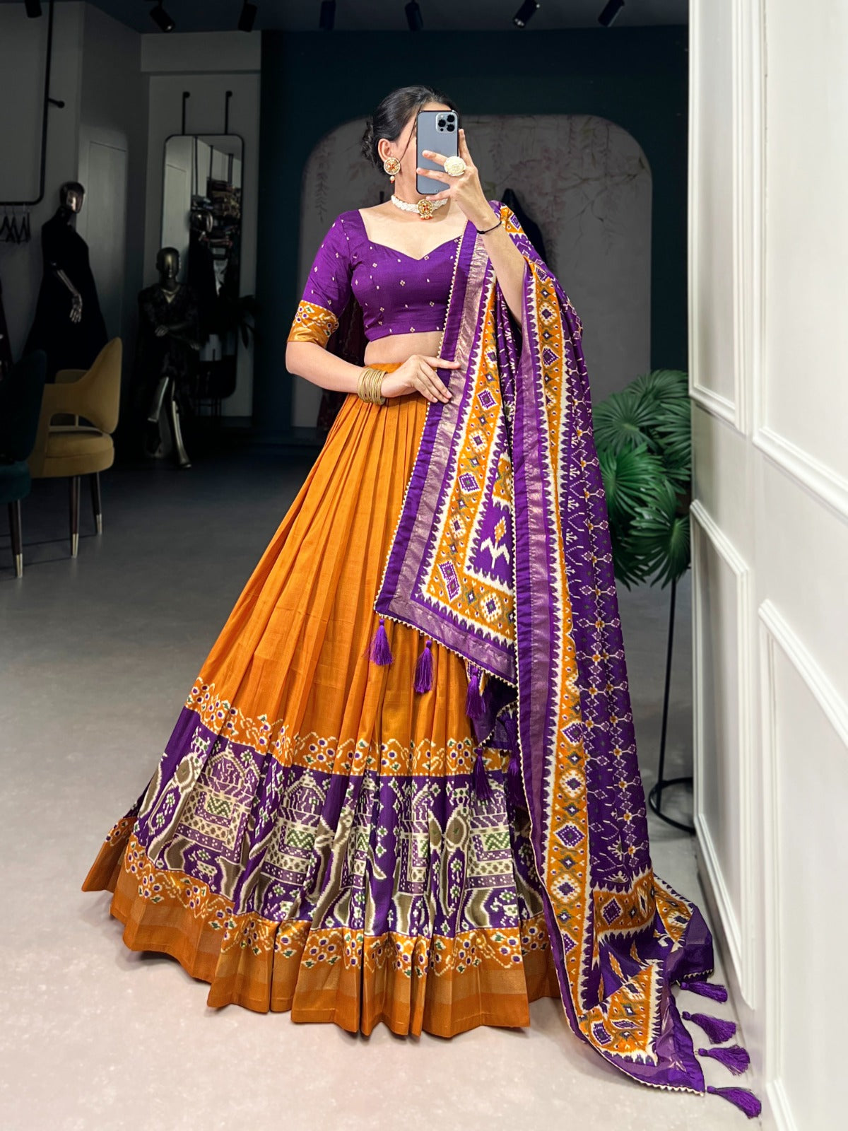 Mustard color tussar silk lehenga choli for women