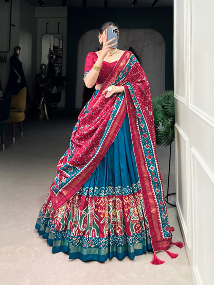 Teal color tussar silk lehenga choli for women