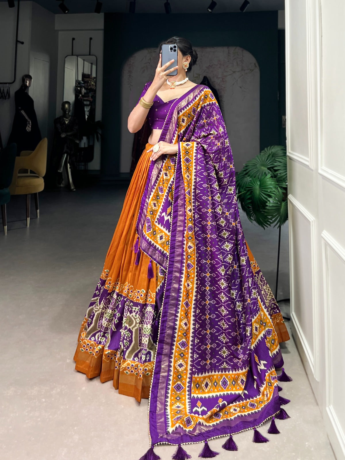 Mustard color tussar silk lehenga choli for wedding
