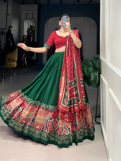green color tussar silk lehenga choli for party