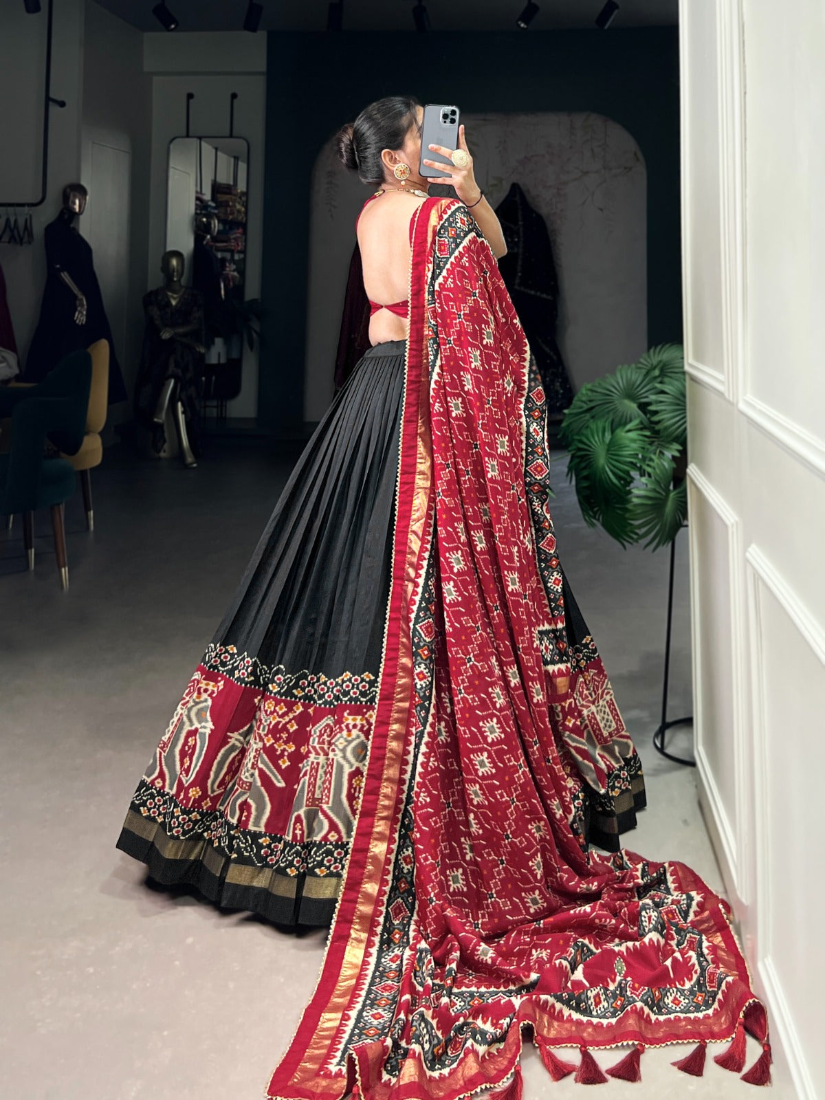 Black color tussar silk lehenga choli with dupatta price