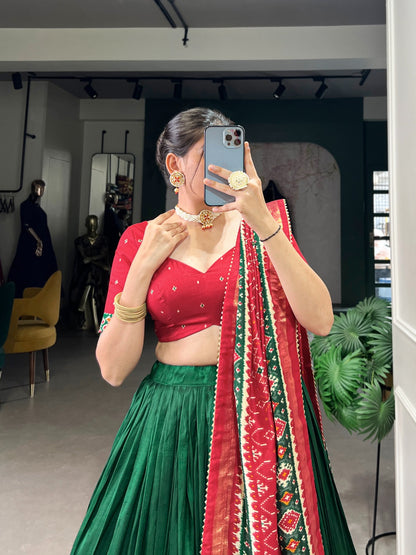 green color tussar silk lehenga choli with dupatta price