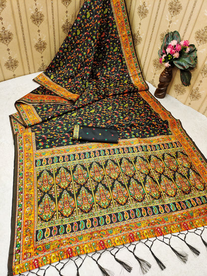 Black color pashmina silk saree with blouse