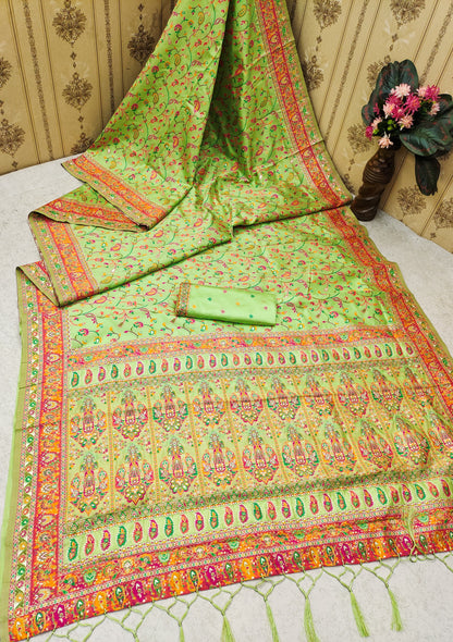 Pista color pashmina silk saree with blouse online shopping