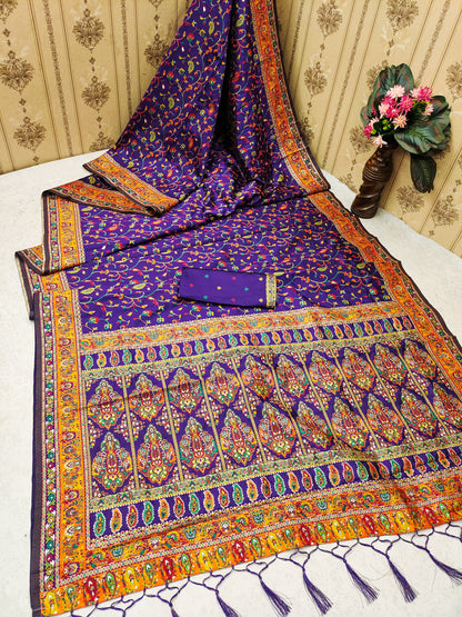 Purple color pashmina silk saree with blouse price