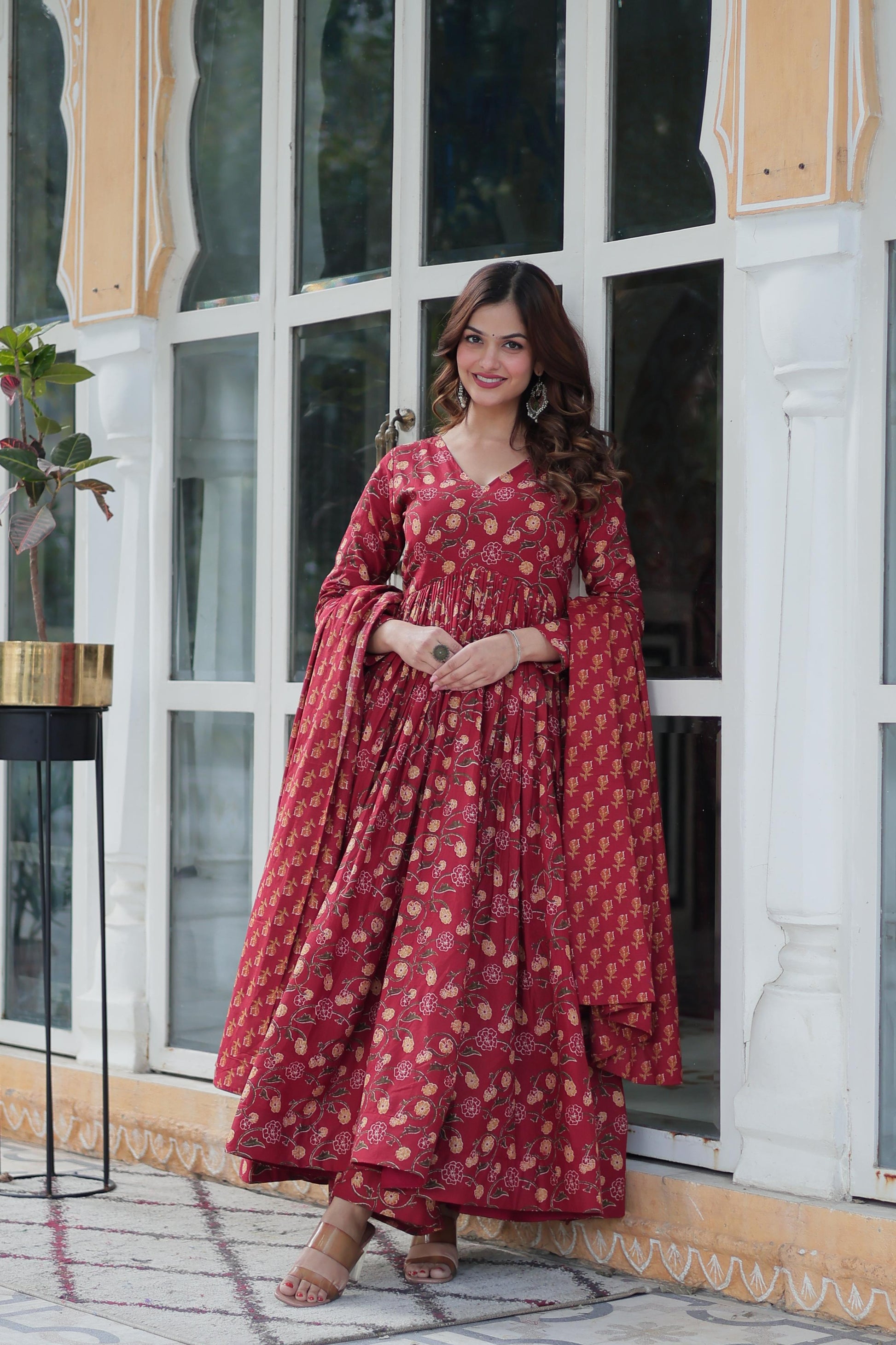 Maroon color cotton printed sharara suit for women images