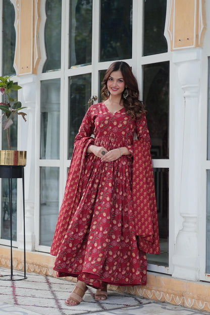 Maroon color cotton printed sharara suit for women images