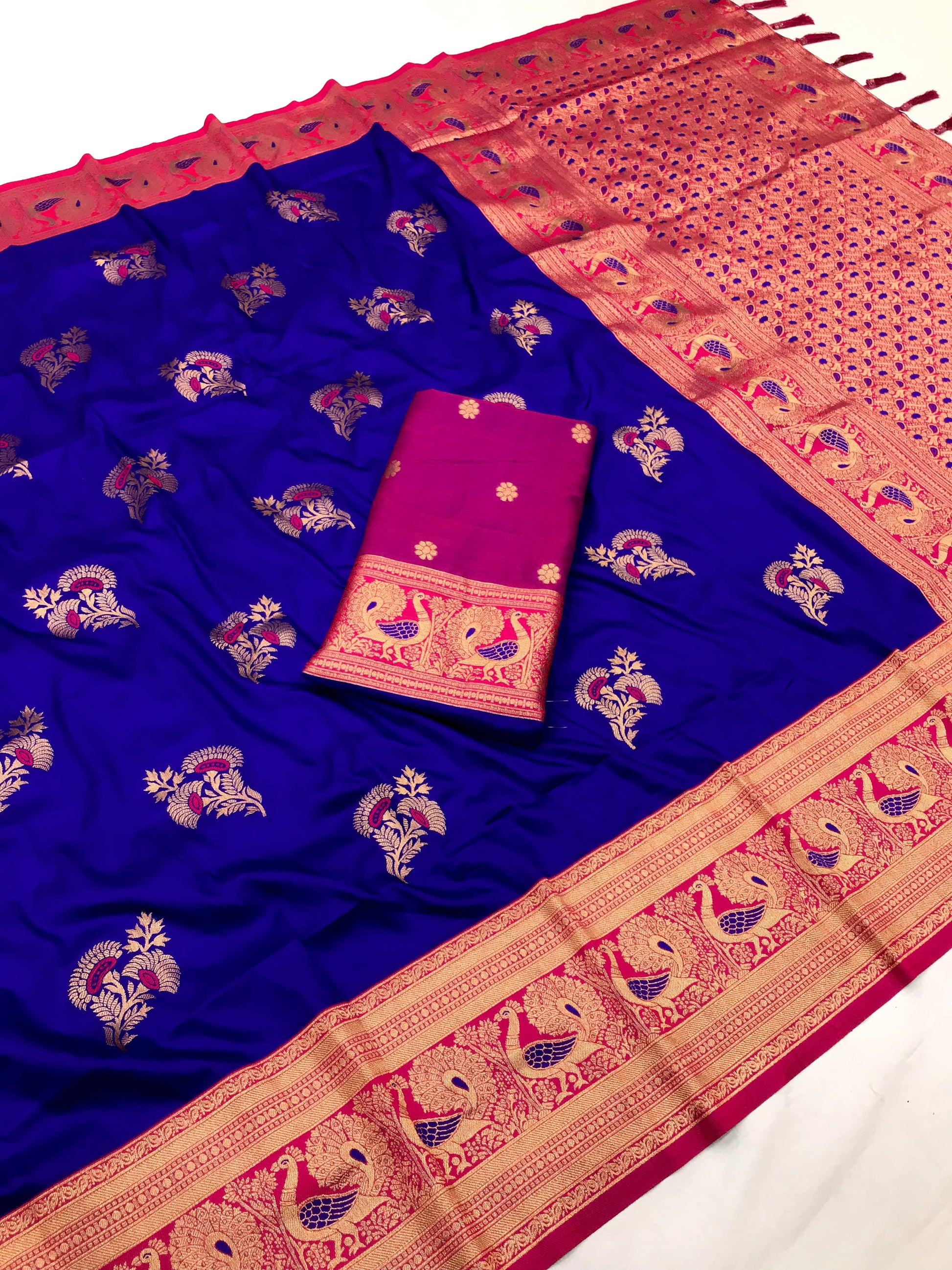 Blue color banarasi silk saree for women