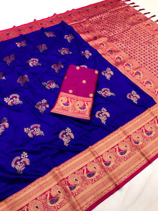 Blue color banarasi silk saree for women