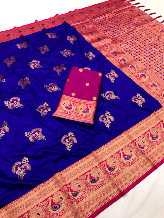Blue color banarasi silk saree for women