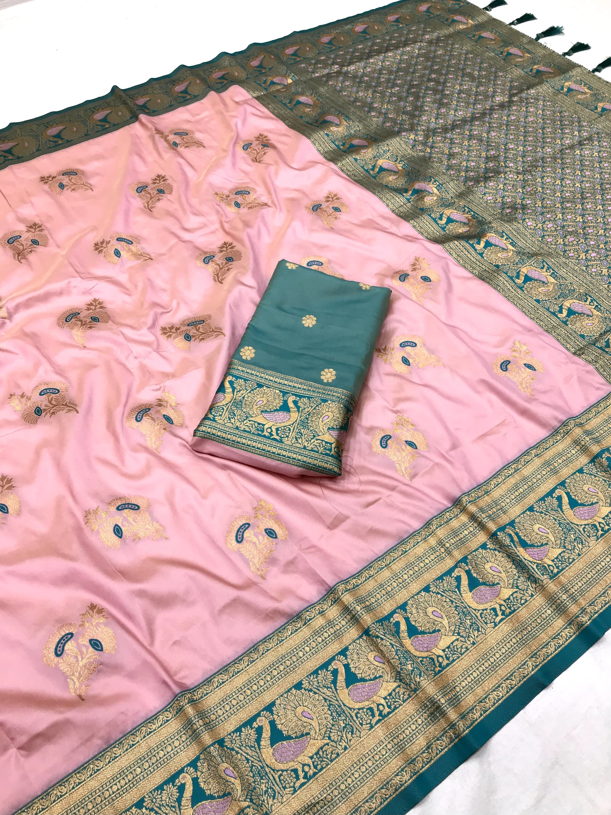 Light Pink color banarasi silk saree with blouse images